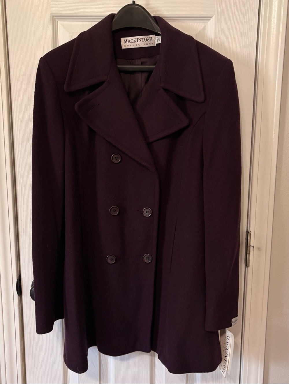 Women’s Size 10 NWT Plum Double Breasted Pea Coat Wool & Cashmere Blend